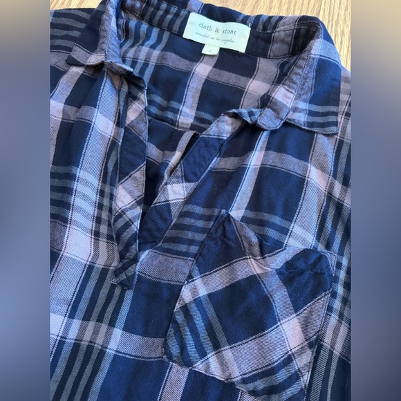 Anthropologie Cloth & Stone Womens Large Plaid Flannel Pullover Blue Lavender - Picture 2 of 9